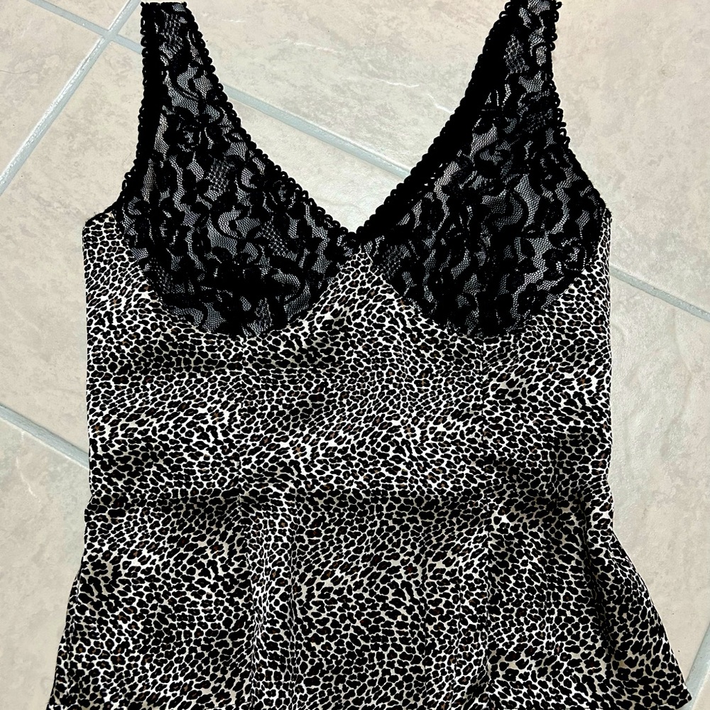 Women’s leopard print and black lace lingerie top
